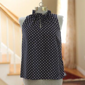 J. CREW Navy Blue and White Polka Dot Top